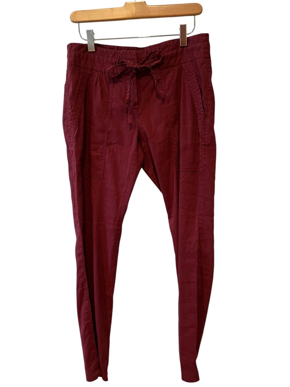 Theory Linen Blend Casual Lightweight Low Rise Pants Burgundy